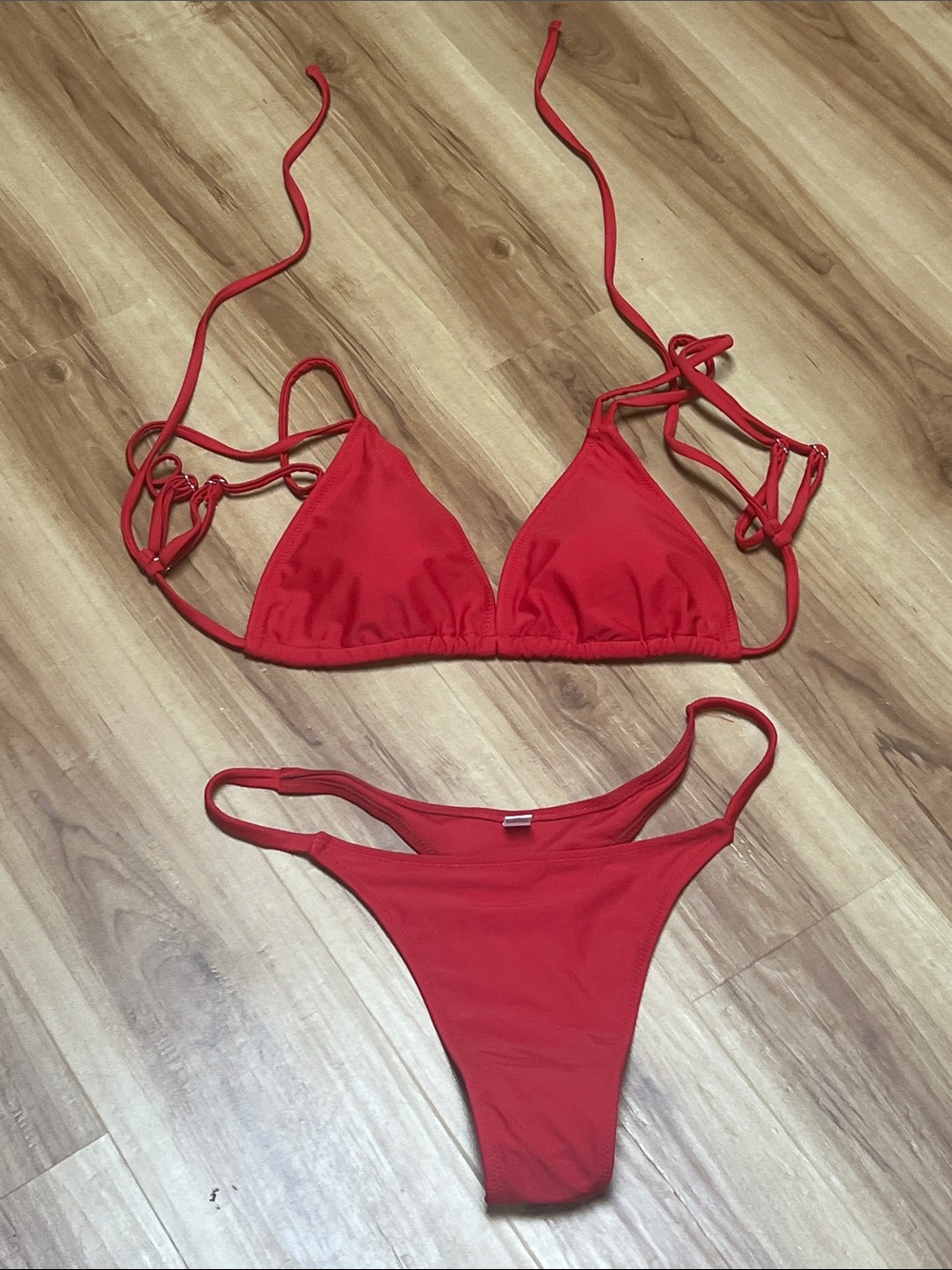 New Red Triangle String Bikini Set Sz Large